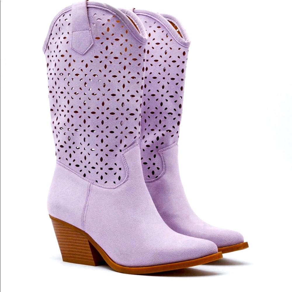 Lavender Faux Suede Midi Cowboy Boots sz8